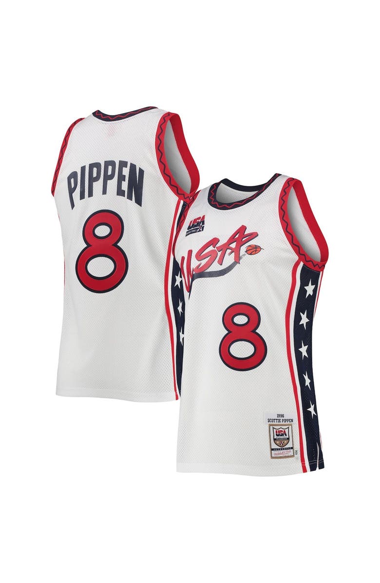 Mitchell & Ness Men's Mitchell & Ness Scottie Pippen White USA Basketball 1996 Hardwood Classics Authentic Jersey, Main, color, 