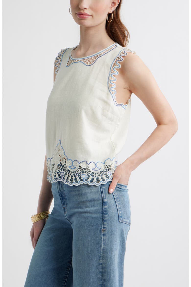 Cutwork Shell Sleeveless Top, Alternate, color, IVORY EGRET