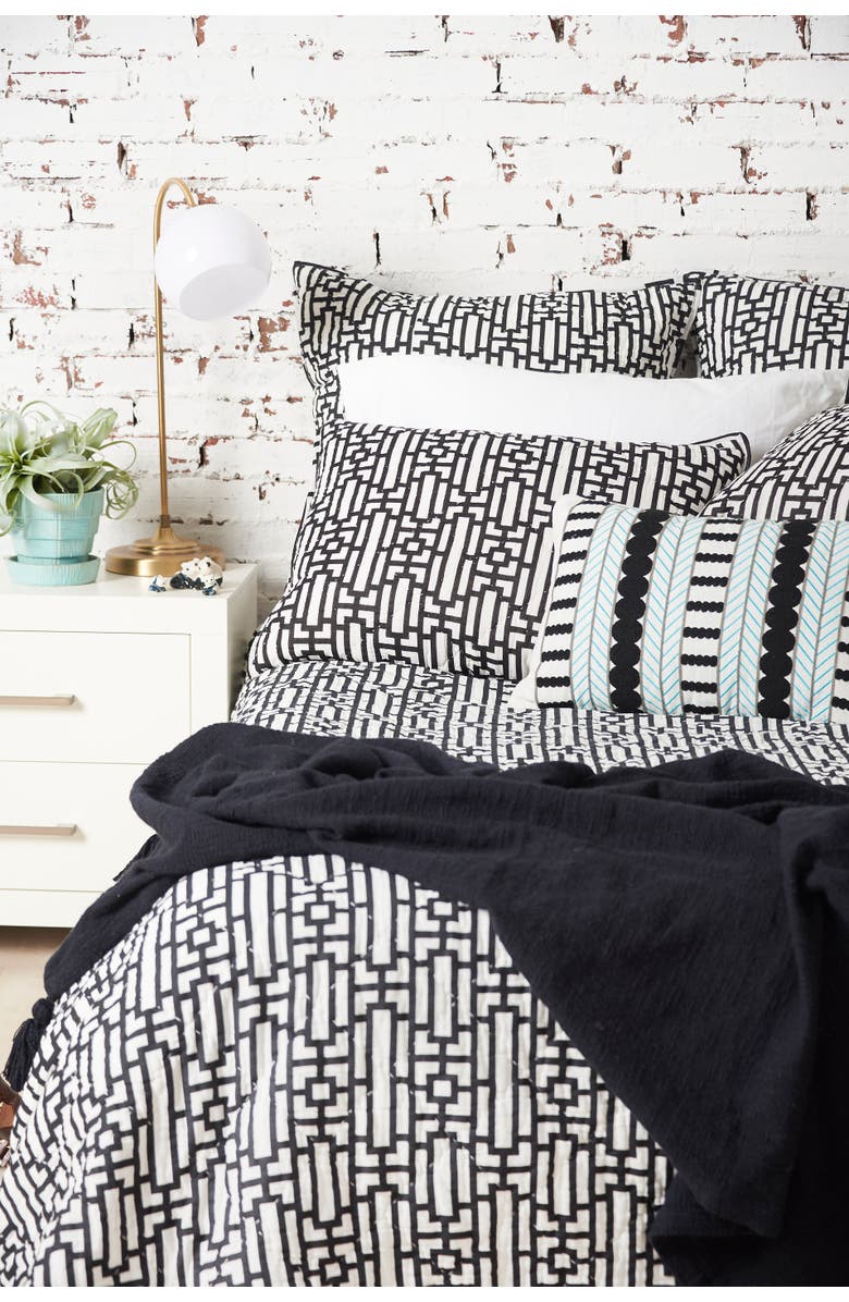 carol & frank 26" x 26" Naya Geometric Cotton Euro Sham - Machine Washable, Alternate, color, Black