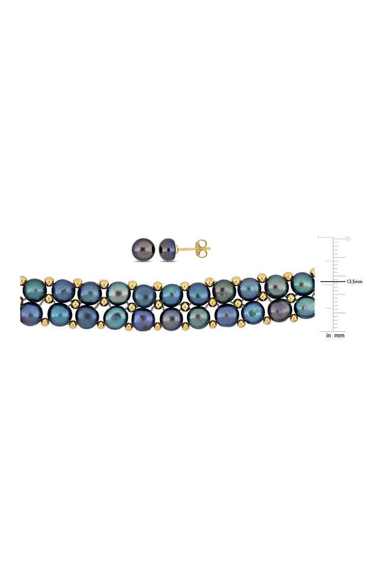 Set of 3 Cultured Freshwater Pearl Stud Earrings, Bracelet & Necklace, Alternate, color, BLACK