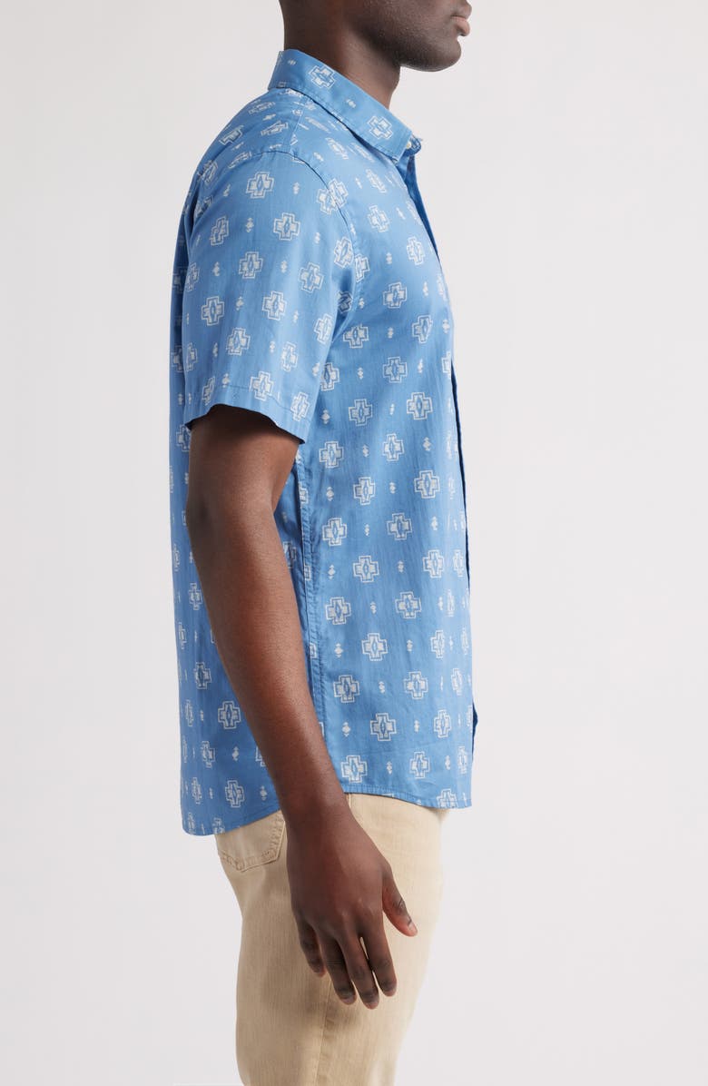 Pendleton Shoreline Print Short Sleeve Cotton Button-Up Shirt, Alternate, color, Harding Blue