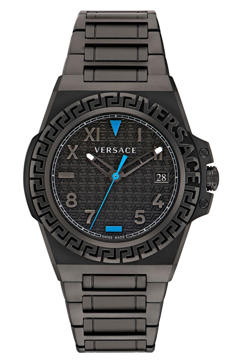 Greca Reaction Bracelet Watch, 44mm, Main, color, BLACK