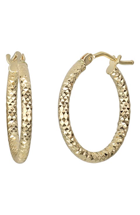 14K Gold Faceted Hoop Earrings
