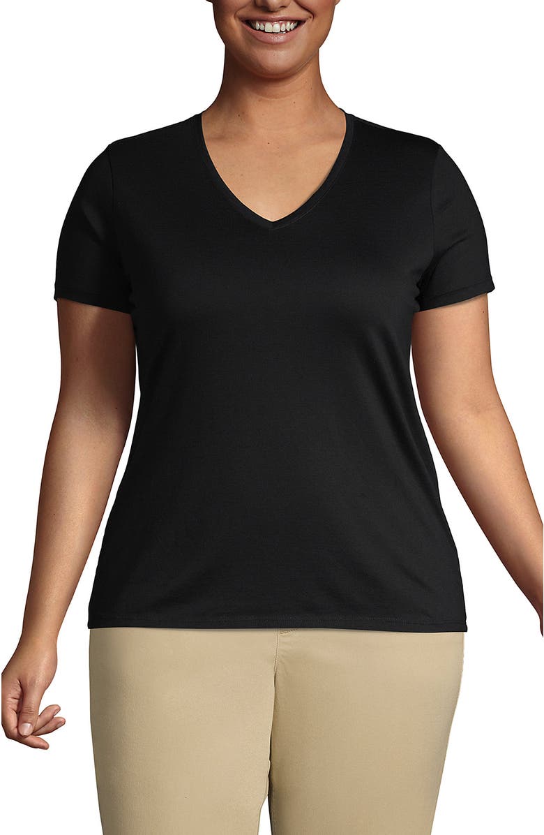 Lands' End Supima Cotton V-Neck T-Shirt, Main, color, Black