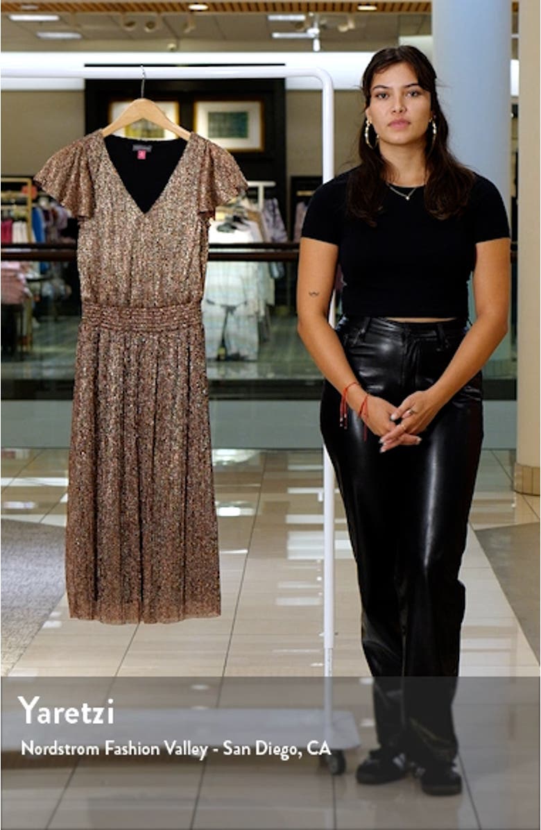 Metallic Flutter Sleeve Dress, sales video thumbnail