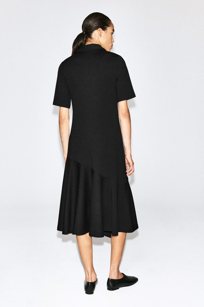 Flared Jersey Midi Shirt Dress, Alternate, color, BLACK