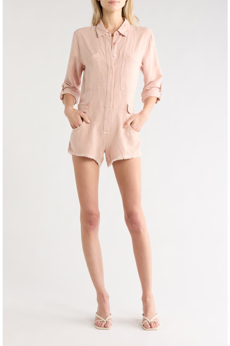 River Long Sleeve Raw Edge Linen Blend Romper, Main, color, PINK CLAY PIGMENT