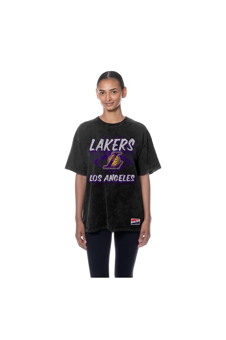 Women's New Era  Black Los Angeles Lakers Throwback Mineral Wash Oversized T-Shirt, Alternate, color, Black