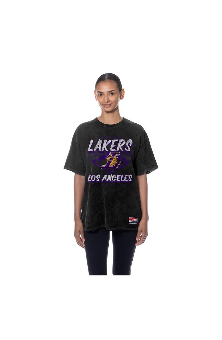 New Era Women's New Era  Black Los Angeles Lakers Throwback Mineral Wash Oversized T-Shirt, Alternate, color, Black