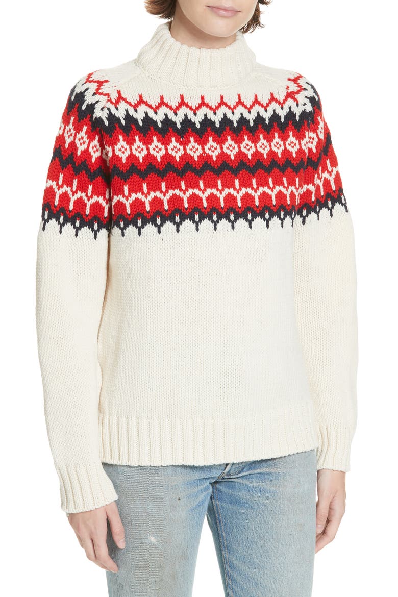 Bansha Fair Isle Merino Wool Sweater, Main, color, ECRU/ RED