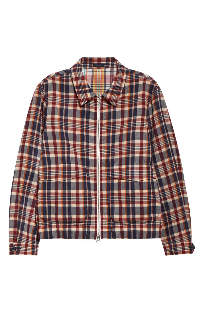 Drake's Madras Plaid Waxed Cotton Blouson Jacket, Alternate, color, 993 Navy/ Rust/ Ecru
