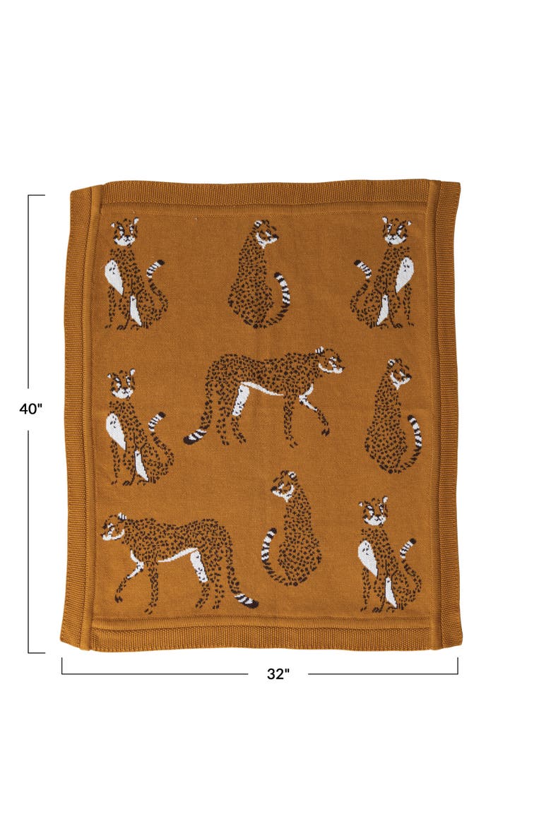 Cotton Knit Baby Blanket with Cheetahs, Mustard Color, Black and White, Alternate, color, Black