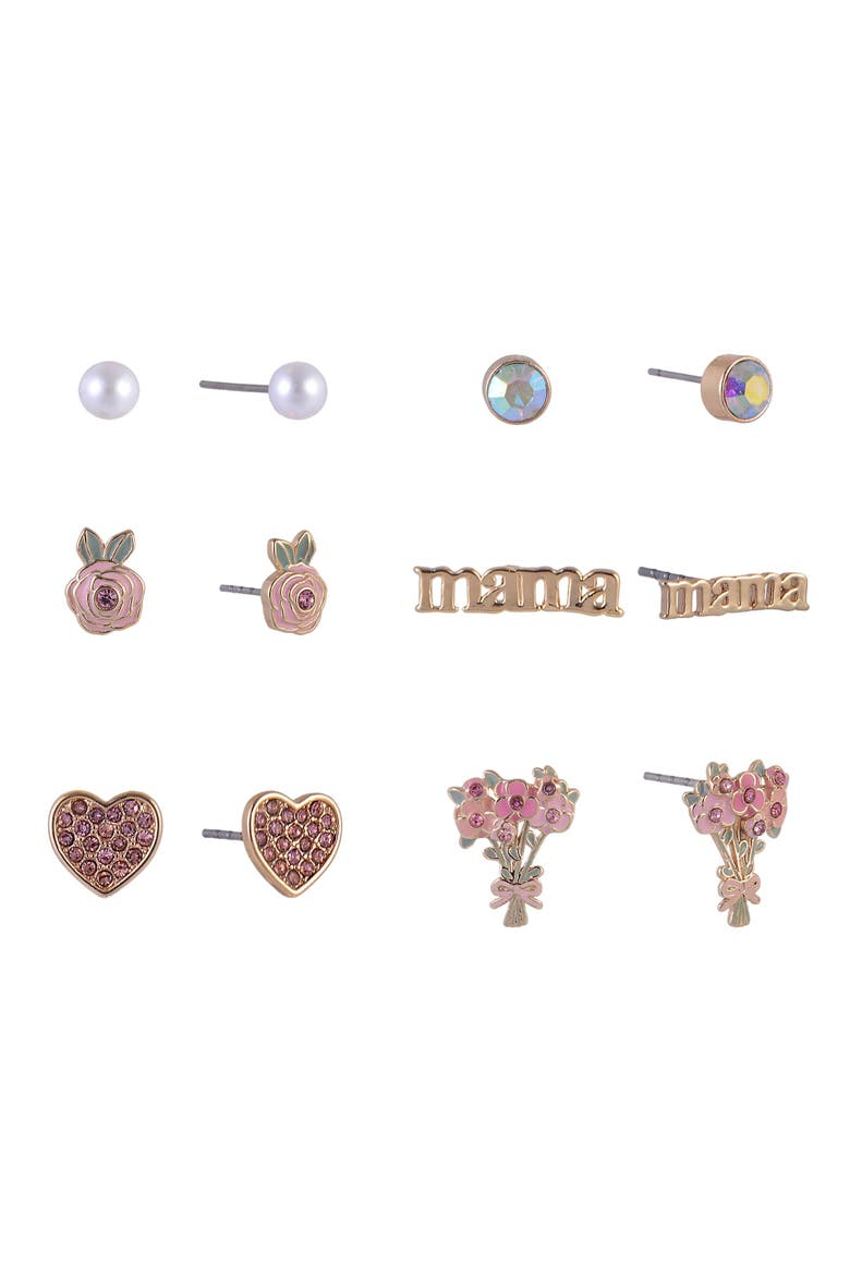 6 Pair Stud Earring Set, Main, color, Pink