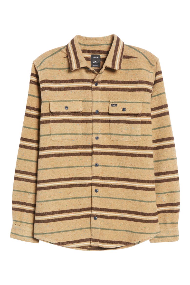 Blanket Stripe Flannel Button-Up Shirt, Alternate, color, DARK KHAKI
