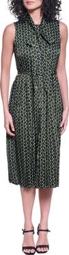 KARL LAGERFELD PARIS Printed Belted Midi Dress