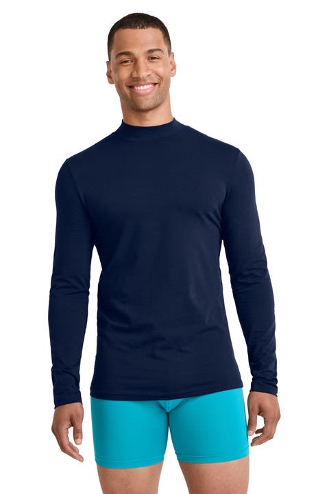 Men's Cotton Stretch Long Sleeve Mock Neck Tee