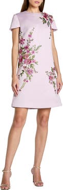 Mac Duggal Women's Cap Sleeve Embroidered Satin Mini Dress