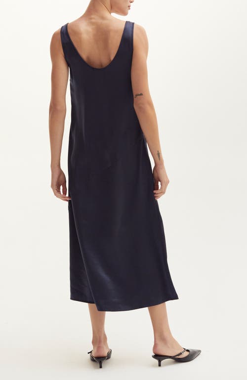 Crescent Crushed Satin Tank Midi Dress In Black