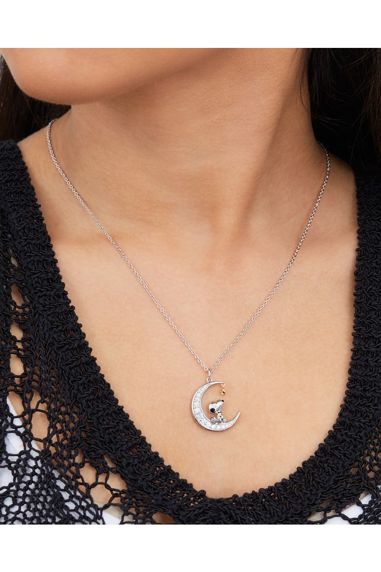 Snoopy Moon Cubic Zirconia Necklace, 18'', Alternate, color, Silver