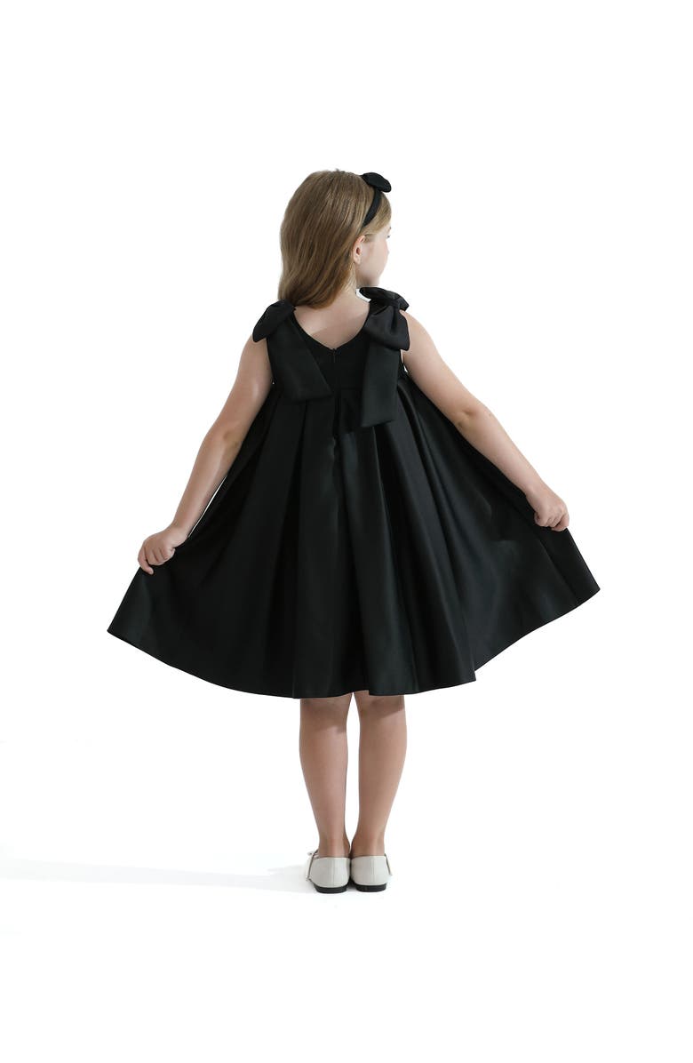 Tulleen Palermo Satin Bow Pleated Dress, Alternate, color, Black