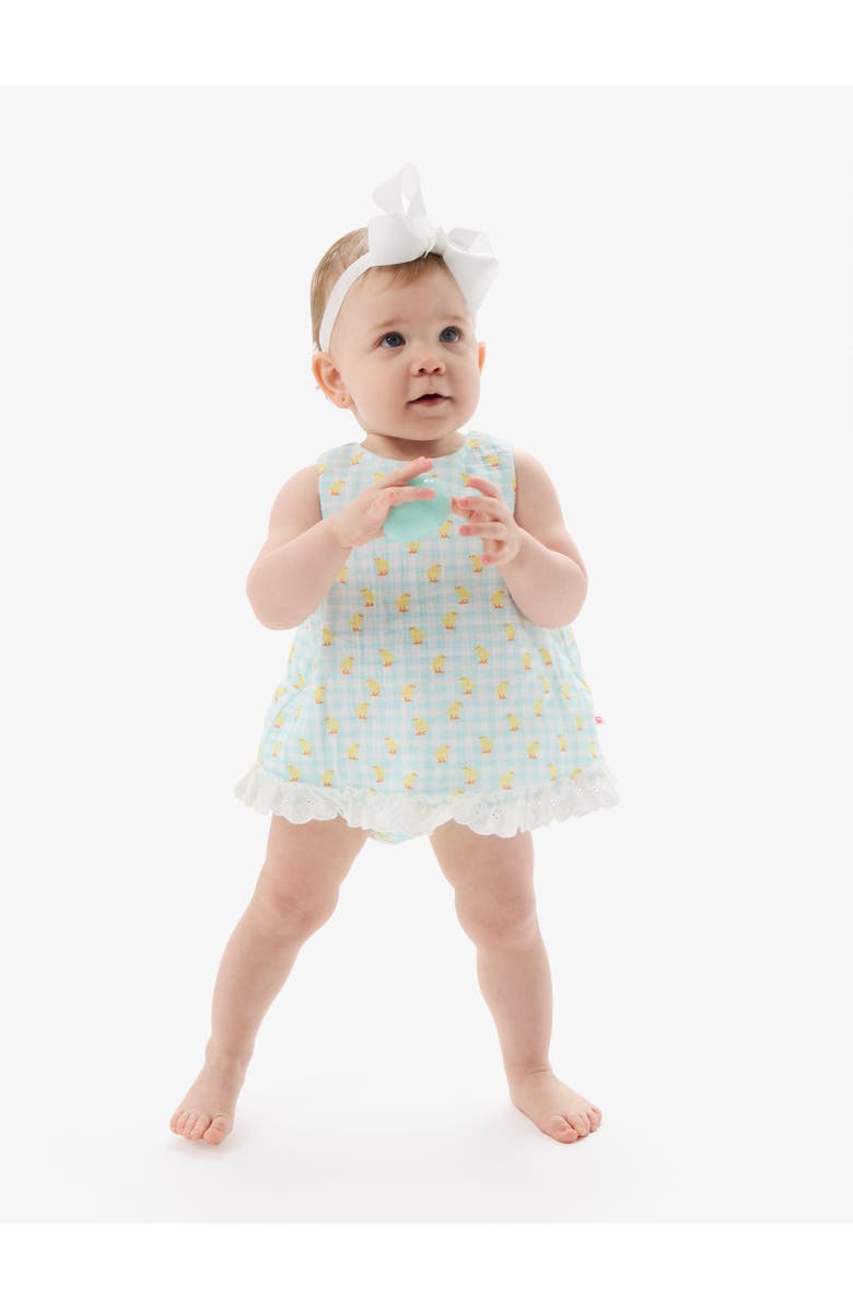 RuffleButts Cotton Gauze Swing Top and Bloomer Set, Alternate, color, Chirping Chicks Gingham
