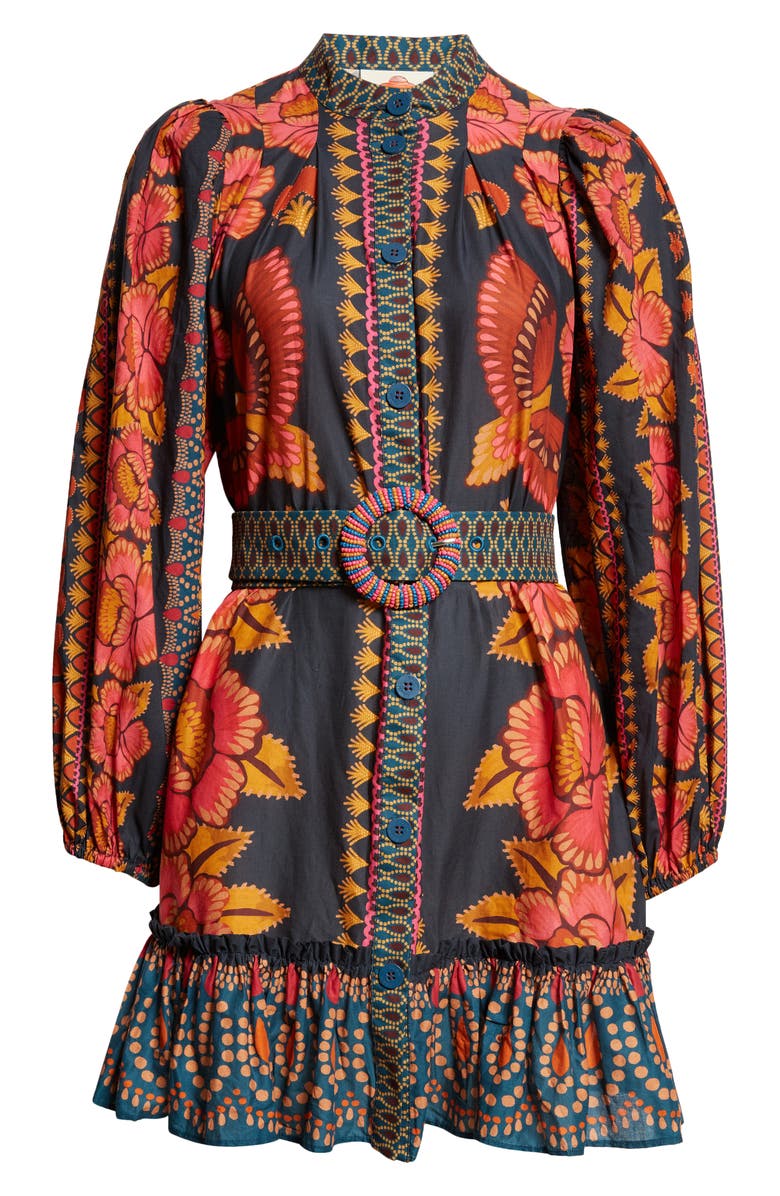 FARM Rio Ainika Floral Belted Long Sleeve Cotton Shirtdress, Alternate, color, 