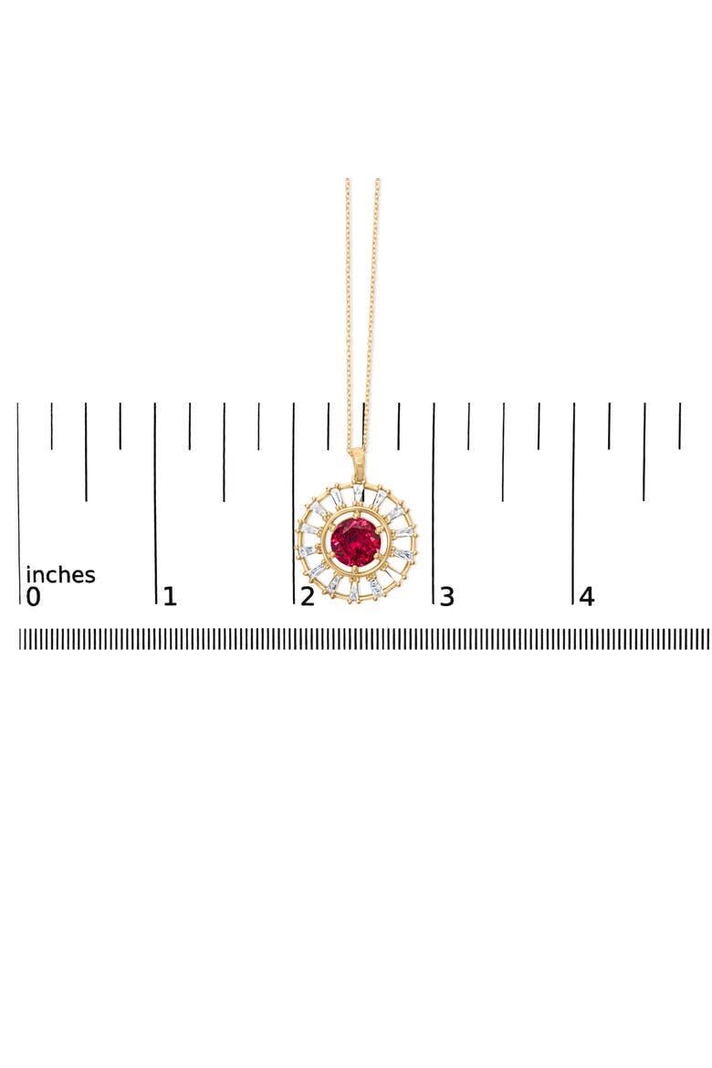 14K Yellow Gold Plated Silver Lab Grown Ruby and 5/8 Cttw Baguette Diamond Medallion Pendant Necklace, Alternate, color, Yellow Gold over Silver