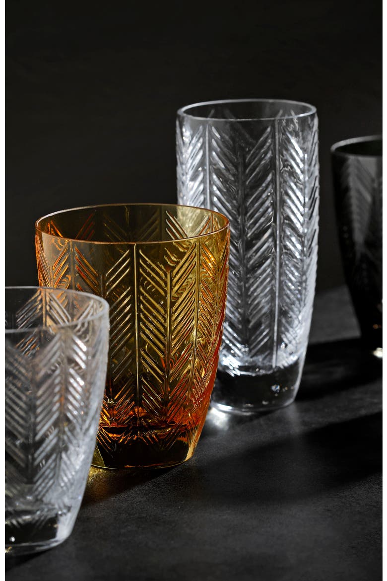 Water Glass ZIG ZAG Set of 6  Amber 11.8 oz, diam. 3.3", H 4", Alternate, color, Amber