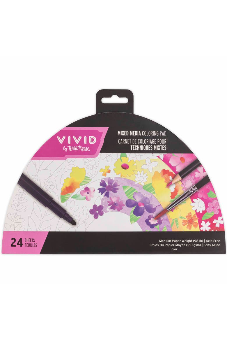 Mixed Media Coloring Pad 24 Sheets, Rainbow, Main, color, Multicolored
