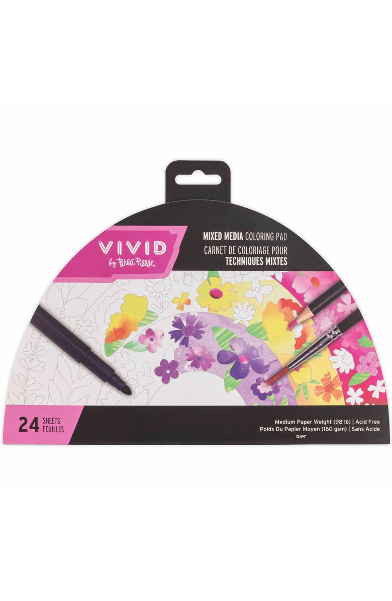 Brea Reese Vivid Mixed Media Coloring Pad 24 Sheets, Rainbow, Main, color, Multicolored
