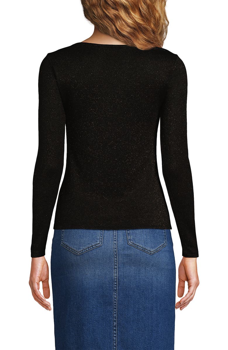 Lands
 End Long Sleeve Rib Square Neck Tee, Alternate, color, Black Shine