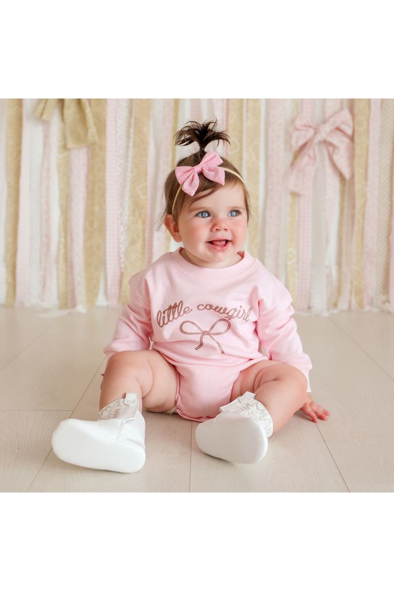 Little Cowgirl Western Long Sleeve Romper, Alternate, color, Ballet Pink
