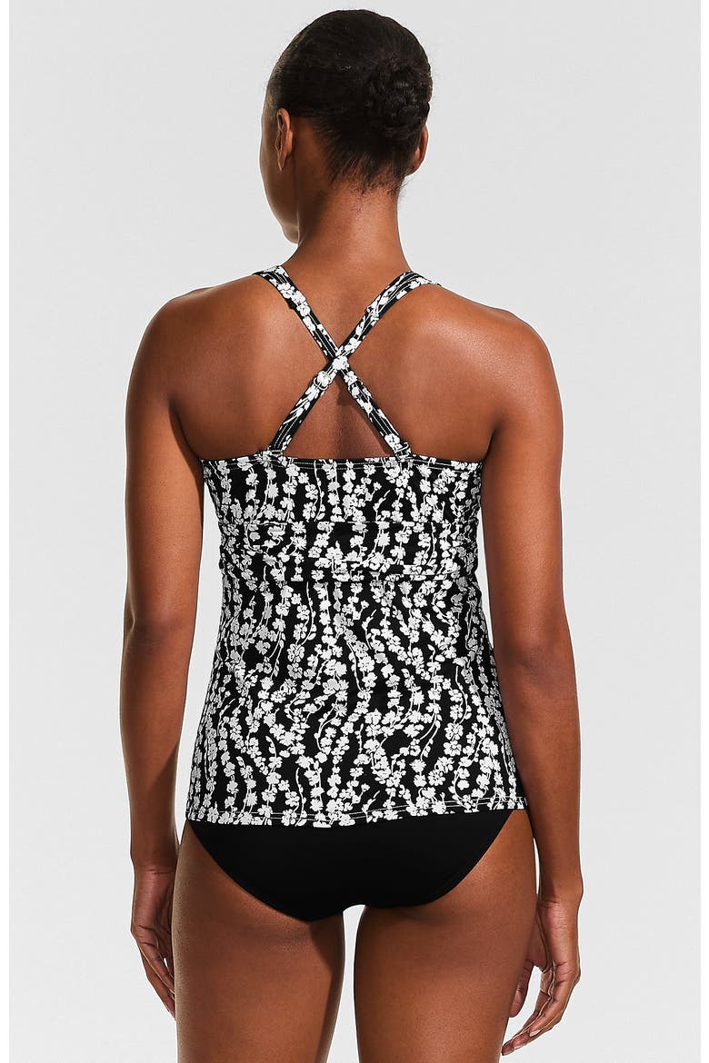 D-Cup V-Neck Plunge X Back Tankini Top, Alternate, color, Black/White Vine Floral