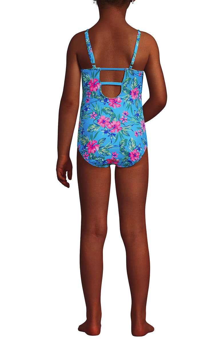 Lands' End Girls Chlorine Resistant Twist Front One Piece Swimsuit UPF Dress Coverup Set, Alternate, color, 