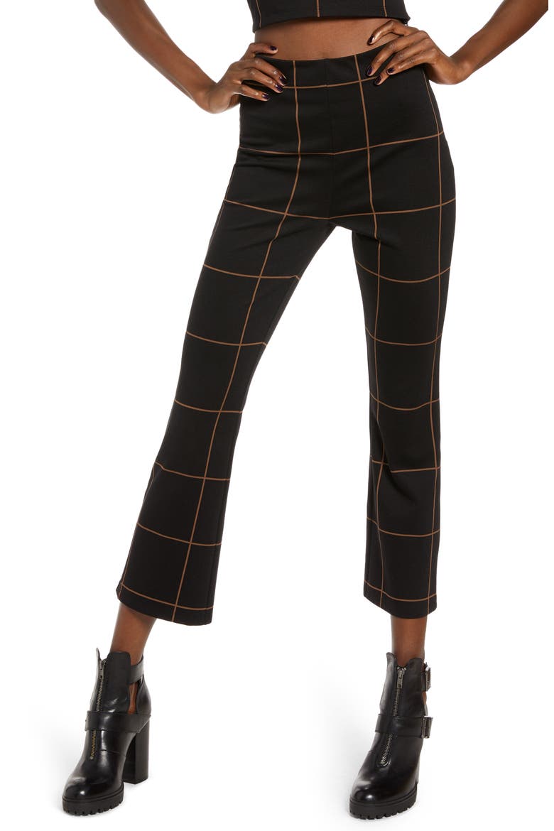 Ponte High Waist Kick Flare Pants, Main, color, BLACK TAN THIN GRID