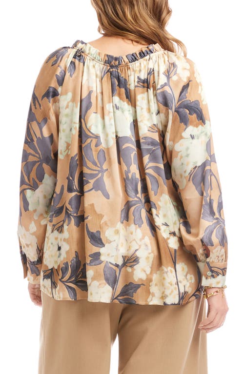 Karen Kane Floral Gathered Neck Satin Peasant Top In Multi