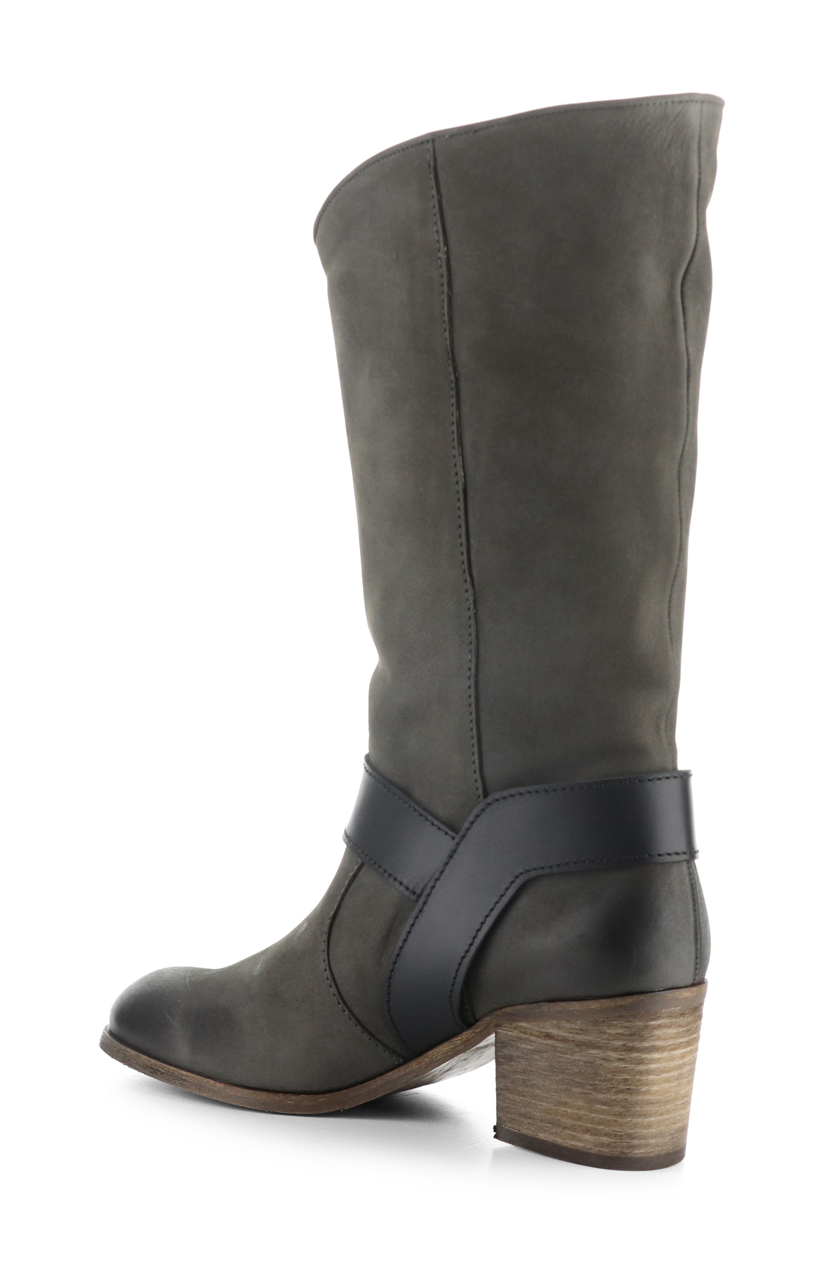 Fly London Harness Belt Block Heel Boot, Alternate, color, 002 Grey/ Black Oil Nobuck