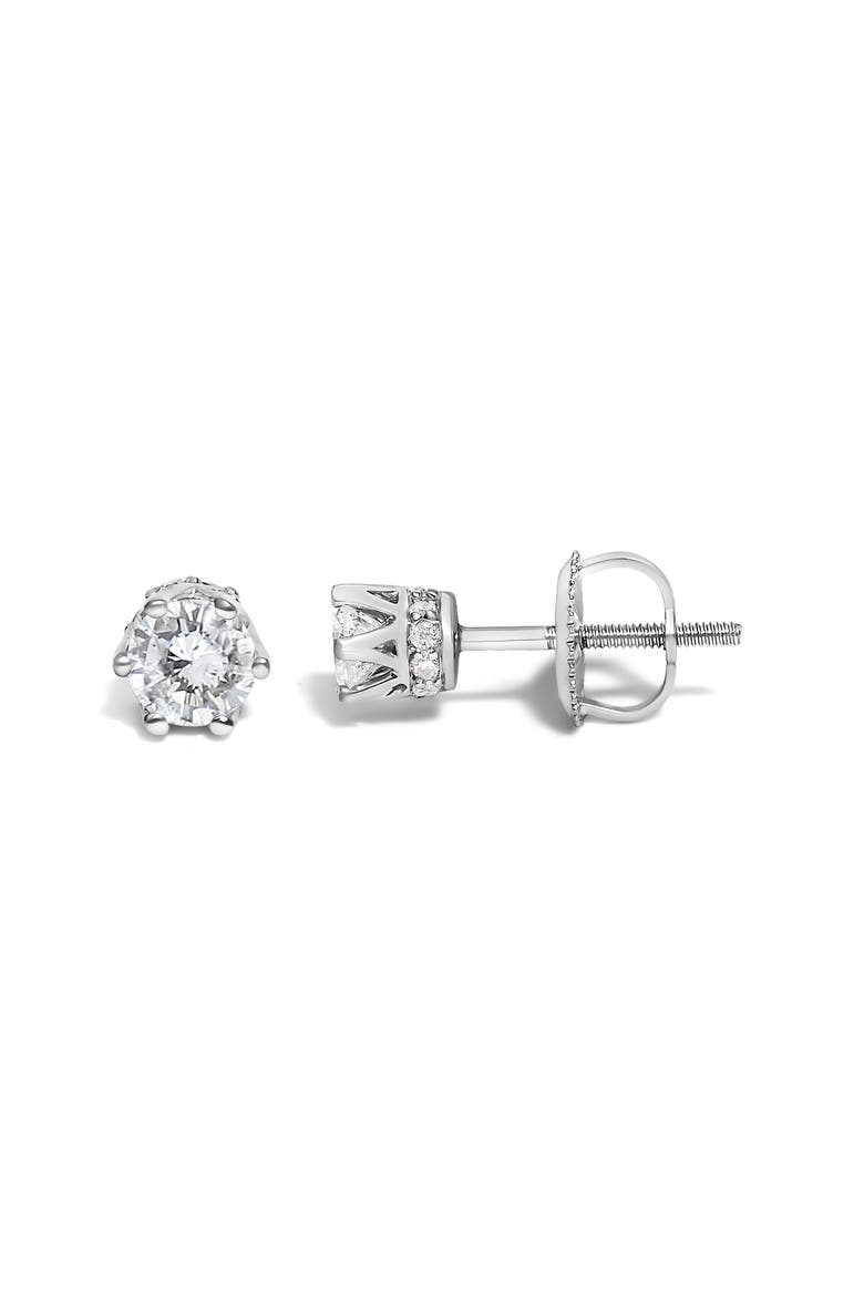 14K White Gold 1/2 Ct Round Diamond 6 Prong Crown Stud Earrings, Alternate, color, White