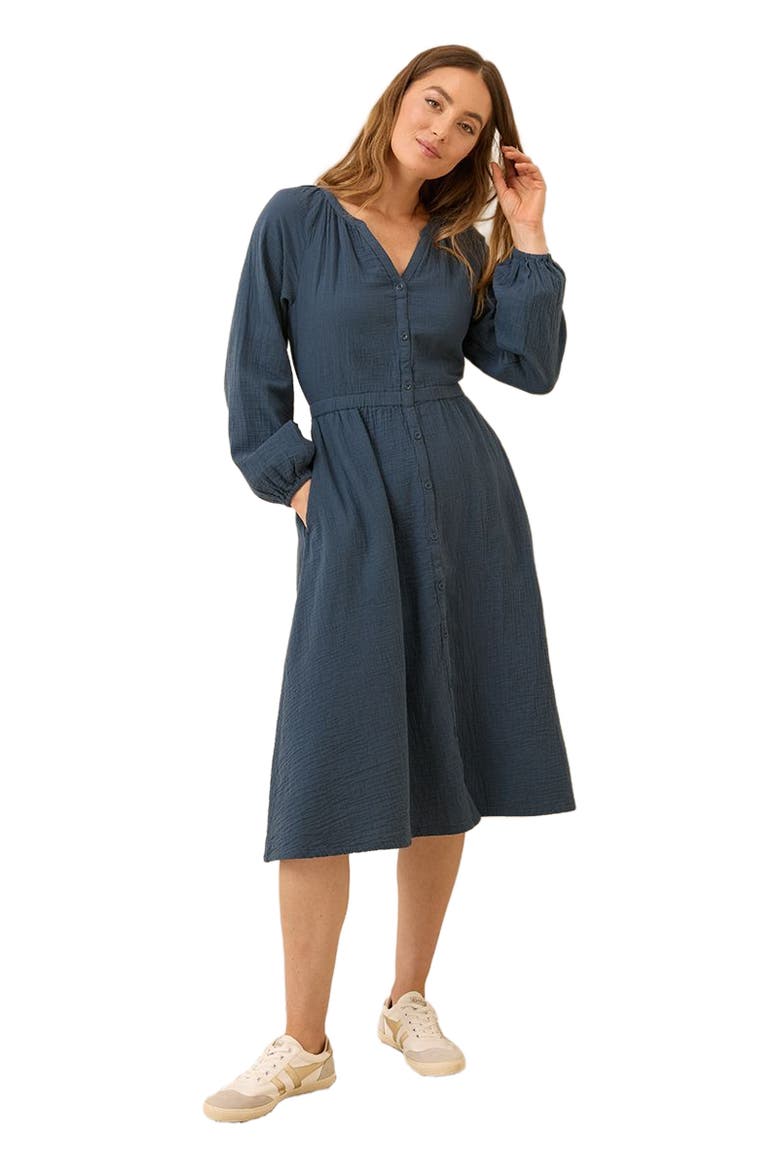 Organic Cotton Coastal Double Gauze Poet Sleeve Dress, Main, color, French Navy