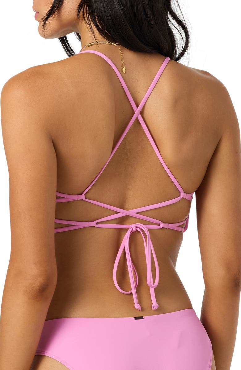 O'Neill Saltwater Solids Huntington Lace-Up Bikini Top, Alternate, color, Begonia