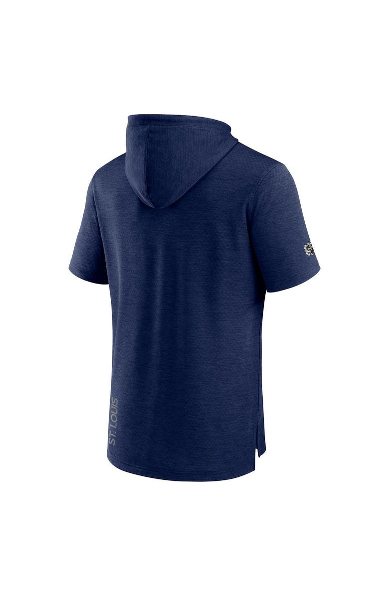 FANATICS Men's Fanatics Branded Heather Navy St. Louis Blues Authentic Pro Road Performance Short Sleeve Pullover Hoodie, Alternate, color, 
