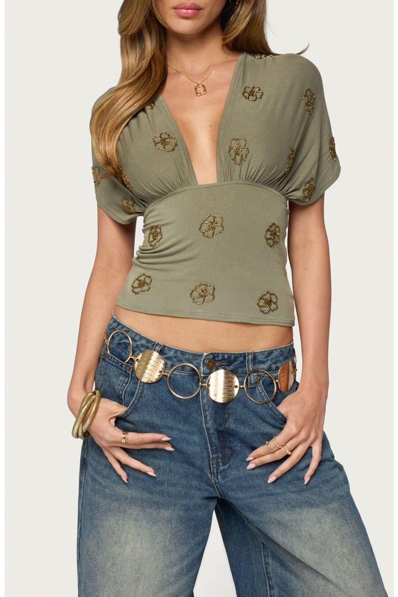 Ellora Beaded Crop Top, Main, color, OLIVE