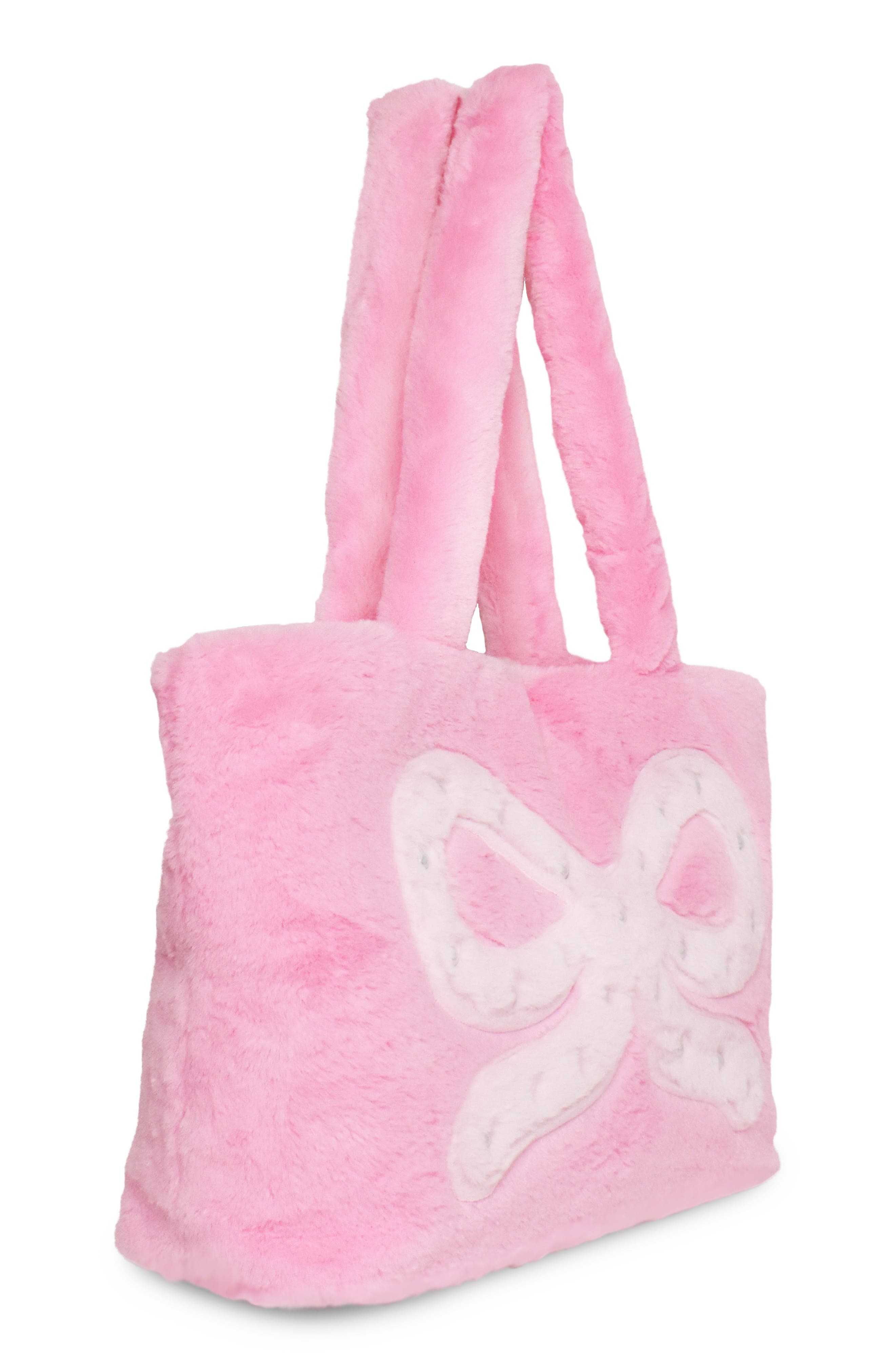 Kids' Bow Plush Tote Bag, Alternate, color, BUBBLE GUM