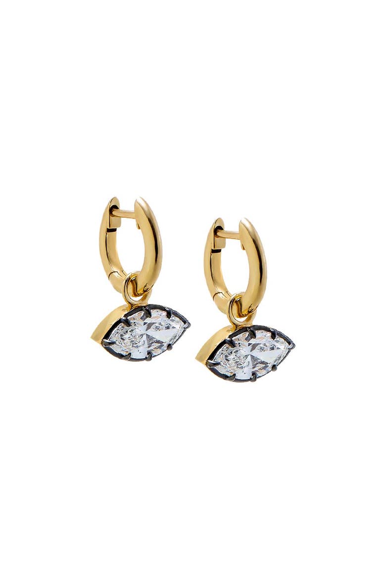 Lab Grown Diamond Marquise Encased Dangling Huggie Earring 14K, Main, color, 14K Gold