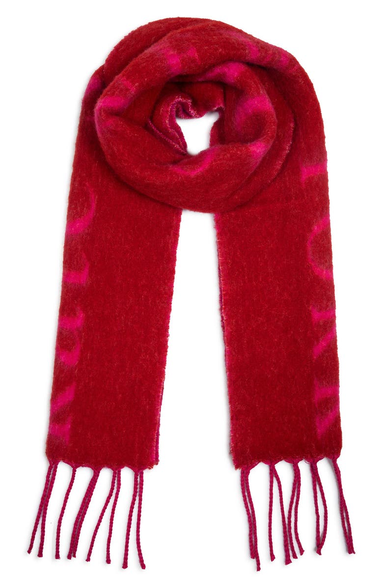 Kate Spade New York logo wool blend fringe scarf, Alternate, color, Pink Multi
