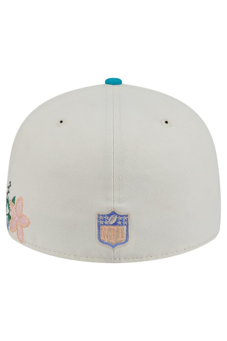 Men's New Era Cream/Aqua Miami Dolphins Tonal Floral 59FIFTY Fitted Hat, Alternate, color, Cream