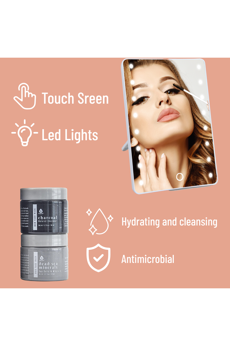 Touchscreen LED Vanity Mirror and Luxurious Gel & Mud Face Mask Set, Alternate, color, Multicolor 2