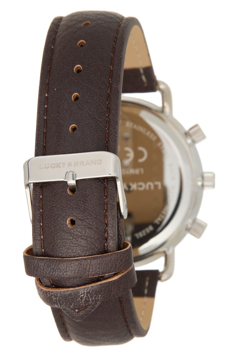 Round Analog Faux Leather Strap Watch, 45mm x 52mm, Alternate, color, BROWN/ NAVY