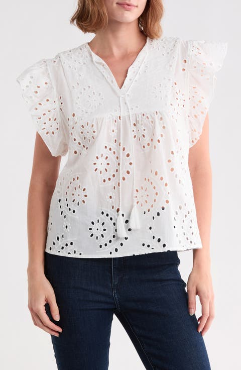 Eyelet Tie Front Cotton Top