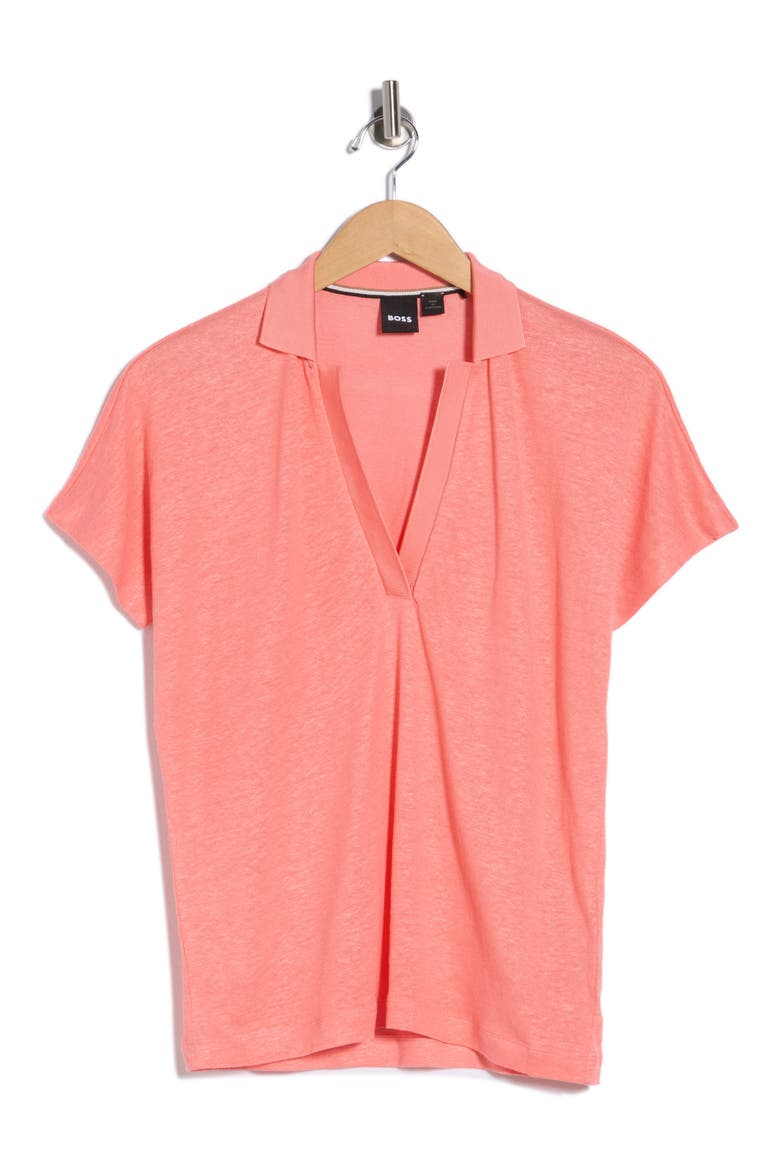 Enelina Johnny Collar Linen Blend Polo, Alternate, color, CORAL